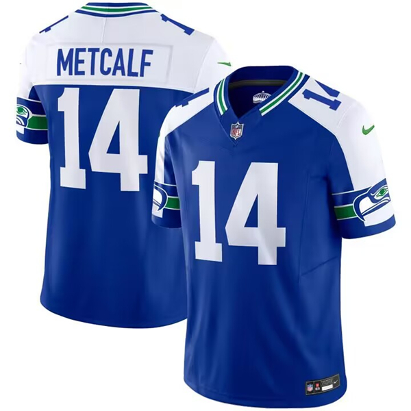 Men's Seattle Seahawks #14 D.K. Metcalf Royal Throwback Vapor Limited Stitched Football Jersey
